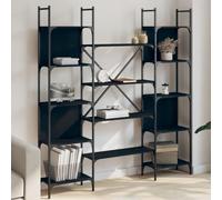 YUOTYRKTEJRSG Bibliothekregal Bücherregal Schwarz 155.5x24x166.5 cm hohes Regal mit offenen Fächern aus Holzwerkstoff und Stahl für Wohnzimmer Büro stabile Aufbewahrung