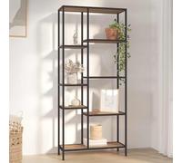 YUOTYRKTEJRSG Bücherregal 180 cm Höhe, Stahl und Holzwerkstoff, Etagere Bücherwand für Wohnzimmer Büro, schlankes Design 80x30 cm, Viel Stauraum für Bücher, Pflanzen und Deko