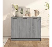 YUOTYRKTEJRSG Buffet de Rangement Moderne en Bois d'Ingénierie Gris Sonoma 90.5x30x70 cm, Meuble TV ou Salle à Manger avec 3 Portes, Dessus Solide et Fixation Murale Incluse