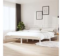 YUOTYRKTEJRSG Cadre de lit Blanc Bois de pin Massif 160x200 cm avec tête de Design Robuste et Lattes de Soutien pour Chambre à Coucher sommier Seul lit Adulte