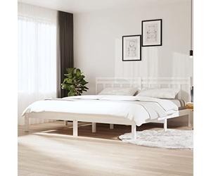 YUOTYRKTEJRSG Cadre de lit Blanc Bois de pin Massif 160x200 cm avec tête de Design Robuste et Lattes de Soutien pour Chambre à Coucher sommier Seul lit Adulte