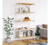 YUOTYRKTEJRSG Étagère 5 Niveaux Blanc Chêne 80x40x163 cm, de Rangement Solide pour Bureau et Salon, Étagère Industrielle en Acier avec Plateau Bois pour Organisation