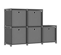 YUOTYRKTEJRSG Etagere Regal mit 5 Aufbewahrungsboxen, 5 Cubes Stauraum, Modernes Wohnzimmer Bücherregal, Schuhregal, Grau 103x30x72.5 cm, aus Stoff und Stahl, Leicht zu montieren