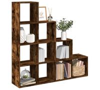 YUOTYRKTEJRSG Étagère séparatrice de pièce 4 Niveaux en chêne fumé, étagère Cube modulable 10 Compartiments, Meuble de Rangement Salon Bureau, Design escalier Stable pour Livres et décorations