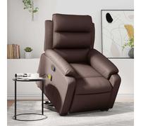 YUOTYRKTEJRSG Fauteuil Inclinable Massant Électrique Levage Assisté pour Personnes Âgées et Convalescence, Siège Relaxation Marron Similicuir avec 6 Points de Vibration, Poche et Design Stable