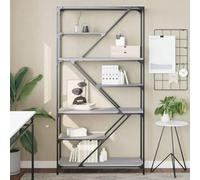 YUOTYRKTEJRSG Industrie Bücherregal Sonoma Grau 91x36x176cm mit Viel Stauraum für Wohnzimmer Büro, Robust aus Stahl und Holzwerkstoff, Wandbefestigung inklusive