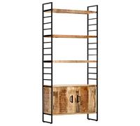 YUOTYRKTEJRSG Industrielle Bücherregal 4 Ebenen 180 cm Höhe mit 2 Türen aus Massivholz Mangoholz für Wohnzimmer Büro, Robustes Metallgestell 80x30x180 cm zur Aufbewahrung Von Büchern Deko