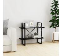 YUOTYRKTEJRSG Industrielle Bücherregal Schwarz 80x30x70 cm aus Massivholz Kiefer, 2 Etagen Regalbrett für Wohnzimmer Büro, Stabile Aufbewahrung für Bücher Deko, Einfache Montage