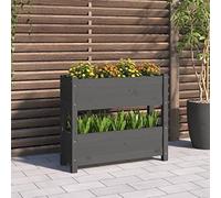 YUOTYRKTEJRSG Large Elevated Planter Box for Vegetables Herbs Flowers, Grey Wooden Raised Garden Bed with 2 Planters, 77x25x66 cm Solid Pine Wood for Patio Balcony Deck Outdoor Decor