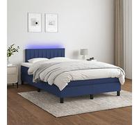 YUOTYRKTEJRSG LED Lighted Upholstered Bed Frame with Adjustable Headboard and Pocket Sprung Mattress Blue 120x200 cm Fabric Single Size USB Powered Bedroom Furniture Set