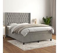 YUOTYRKTEJRSG Letto matrimoniale Con testiera regolabile e materasso a Molle insacchettate Gris Clair 140x200cm Velours morbido Set Completo letto e materasso