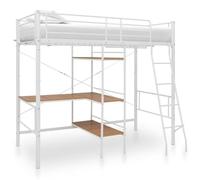 YUOTYRKTEJRSG Lit superposé avec Table en métal Blanc et Marron sans Matelas 90x200 cm Cadre Robuste avec échelle et barrières de sécurité pour Enfants Adolescence Espace limité Chambre