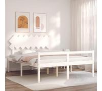 YUOTYRKTEJRSG Lite sosnowe masyw dla seniorów Standard biały 160x200cm | Lit pour personne âgée sans matelas blanc 160x200cm bois massif cadre de lit avec tête haute assise 45cm