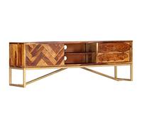 YUOTYRKTEJRSG Meuble TV Design Bois Massif Sesham 140 cm, Buffet Salon avec 2 Tiroirs et 2 Etagères, Armoire HiFi pour Téléviseur, Meuble de Rangement Salon et Salle de Jeux, Marron