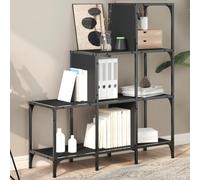 YUOTYRKTEJRSG Moderne Bücherregal Leiterregal Schwarz 92x30x102 cm aus Holzwerkstoff Metall Stufenregal mit Wandhalterung für Wohnzimmer Büro Aufbewahrung