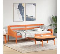 YUOTYRKTEJRSG Pin Massif avec Garde Corps Canapé lit 80x200 cm Brun | Lit de Jour en Bois de Pin Massif sans Matelas 80x200 cm Canape Lit Cire Marron avec Barriere de Securite pour Chambre et