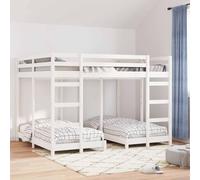 YUOTYRKTEJRSG Pin Massif Chambre partagée Blanc 160 x 200 cm | Lit Superposé Triple 3 Lits en Pin Massif Blanc 160x200 cm avec 2 Échelles et Barrières de Sécurité pour Petits Espaces