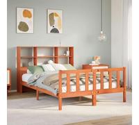 YUOTYRKTEJRSG Pin Massif sommier à Lattes Rangement Brun 150x200cm | Lit Bibliothèque 150x200 cm Bois Massif Pin avec Sommier à Lattes Tête de Rangement Étagères Cire Marron Cadre Lit Complet