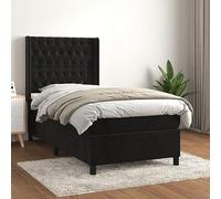 YUOTYRKTEJRSG Sommier a Lattes Con Matelas et Surmatelas Noir 100x200 cm Velours Luxe Cadre Lit Tete Reglable Ressorts Ensaches Soutien Dos Confort Nuit Reparatrice Chambre Adulte