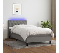 YUOTYRKTEJRSG Sommier a Lattes de lit avec Matelas et LED Gris Fonce 80x200cm Bed Frame with Adjustable Headboard, LED Strip Lights, Pocket Sprung Mattress and Mattress Topper for Bedroom Guest Room
