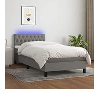 YUOTYRKTEJRSG Sommier à Lattes de Lit with Matelas et LED Grey 100x200 cm Bed Frame with Adjustable Headboard, Individual Pocket Spring Mattress, and Topper for Comfortable Sleep and Bedroom Decor