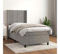 YUOTYRKTEJRSG Sommier a lettes Con Matelas a Ressorts Ensaches Gris Clair 90x190 cm Lit Velours avec Tete de lit reglable Support mi-Dur Confortable pour Chambre a Coucher