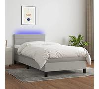 YUOTYRKTEJRSG Sommier a Letti Con materasso e LED Grigio Chiaro 90x190 cm letto Completo Con testiera regolabile e striscia Luminosa a Colori per Camera da letto