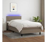 YUOTYRKTEJRSG Sommier Con materasso a Molle insacchettate e testiera regolabile LED Taupe 90x190 cm Tissuto 100% Poliestere Letto Con Luci USB per Camera da Letto