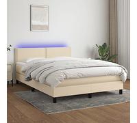 YUOTYRKTEJRSG Sommier Con testiera regolabile e Matelas a Molle insacchettate LED Crema 140x190 cm Tissuto letto Completo Con proteggimaterasso