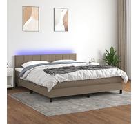 YUOTYRKTEJRSG Sommier Letti Con Materasso a Molle Inscatolate LED Taupe 160x200 cm Tissuto Letto Tessuto Regolabile Con Testiera e Cuscino Imbottito USB 5V
