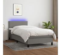 YUOTYRKTEJRSG Sommier letto Con materasso a Molle insacchettate e LED RGB 90x200 Grigio Scuro testiera regolabile USB