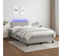 YUOTYRKTEJRSG Sommier Tapissier Con Matasse a Molle Insacchettate e Banda LED 120x200 cm Grigio Chiaro Letto Con Testiera Regolabile Tessuto Traspirante per Camera da Letto