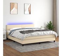 YUOTYRKTEJRSG Sommier tapissier Con materasso a Molle insacchettate e testiera regolabile LED Crema 180x200 cm Telaio in Tessuto letto matrimoniale Con Luce Notte USB