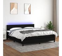 YUOTYRKTEJRSG Sommier tapissier Con testiera regolabile, Materasso a Molle insacchettate e Topper 5cm, Letto Con LED RGB 160x200 cm Bianco e Nero Tissuto Letto Matrimoniale Con Luci USB