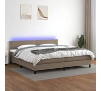 YUOTYRKTEJRSG Sommiera letto Con testiera regolabile, LED e materasso a Molle insacchettate 200x200cm Tissu Taupe, Base a doghe contenitore