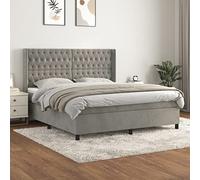 YUOTYRKTEJRSG Sommiero a Lats in VIT Con Materasso e Topper Letto 180x200 Grigio Chiaro Velluto Comfort Morbido Sostegno Medio Rigido Tessuto Skin-Friendly Con Testiera Regolabile Antirumore