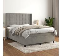 YUOTYRKTEJRSG Sommiero a Latte in Velour Grigio Chiaro 140x190cm Con Materasso a Molle Insaccolate e Topper Morbido - Letto Con Testiera Regolabile in Altezza per Camera da Letto