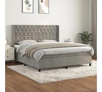 YUOTYRKTEJRSG Sommiero letto Con testiera regolabile e materasso a Molle insacchettate 160x200 cm Set Completo letto matrimoniale Grigio Chiaro Velours Notte riposo