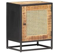 YUOTYRKTEJRSG Table de Chevet en Bois de Manguier Massif avec Porte en Cannage Tissé, Table de Nuit Rustique 40x30x50 cm, Meuble de Chambre à Coucher avec Grand Tiroir de Rangement, Stable et Durable