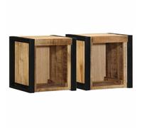 YUOTYRKTEJRSG Tables de Chevet Murales 2 Pcs en Bois de Manguier Massif Brut 40x35x40 cm, Étagères Flottantes avec Grand Rangement pour Chambre à Coucher et Salon, Design Moderne et Naturel