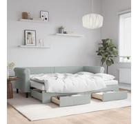 YUOTYRKTEJRSG Velours Lit 2 en 1 avec tiroirs Gris 80x200cm | Lit de jour avec gigogne et tiroirs gris clair 80x200cm velours canapé lit convertible rangement invités