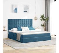 YUOTYRKTEJRSG Velours Rangement LED RGB Simili Cuir 180x200 cm Bleu | Lit avec rangement et matelas Bleu foncé 180x200 cm Velours avec LED RGB Tête de lit en simili cuir Super King Hydraulique