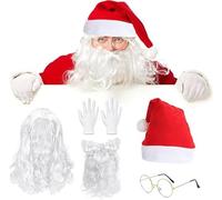 YUPDFGB 5 Pièces Accessoires pour costume du Père Noël, Chapeau, cheveux, barbe, gants d'hiver, lunettes, Accessoires de Cosplay Santa Claus Nikolaus, Ornements de Noël