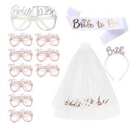 YUPDFGB Accessoires de fête d'enterrement de vie de jeune fille, lunettes de fête en or rose, écharpe, voile, diadème de mariée, accessoires photo de jeu, accessoires de décoration d'enterrement de