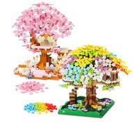YUPDFGB Bloc de Construction de Sakura Arbre Maison, 2PCS Blocs de Construction Cabane Jouets, Mini Bricolage Botanique Artificielles Collection Jeux de Construction pour Adultes