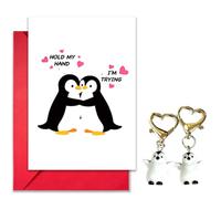YUPDFGB Carte d'Anniversaire Mignonne avec Pingouin pour Couple, Carte avec Porte-Clés pour Mari Femme - 'Tu Es Mon Pingouin' - Saint-Valentin pour Petit Ami Petite Amie Fiancé