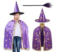 YUPDFGB Costume de Sorcière D'halloween pour Enfants, Cape du Magicien D'halloween avec Chapeau Cape de Sorcier Sorcière Enfant Cosplay Costume pour Fête de Cosplay D'halloween Garçon Fille (B)