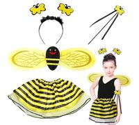 YUPDFGB Déguisement Enfant Abeille Déguisement Abeille Fille, Déguisements pour Enfants Carnaval,4Pcs Ailes d'abeilles, Jupes Courtes, Cerceau de Tête, Baguette Magique Fête Halloween Festival Robe