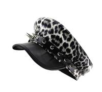 YUPEIUKLI Bérets à imprimé léopard Tendance avec Rivets en Cuir, Chapeau Unisexe réglable pour Hommes et Femmes