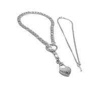 YUPEIUKLI Paquete de 2 collares de Acero inoxidable Con Forma de corazón y Cadena Larga Cubana inspirada en el Punk Rock Para combinar Con otras prendas.